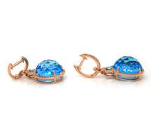 Stunning 14kt YG Blue Topaz and Diamond Halo Dangle Earrings