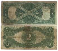 Series of 1917 Large Size $1 & $2 Notes. Lower end