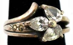 CZ Leaf Ring with Marcasites in Sterling Silver