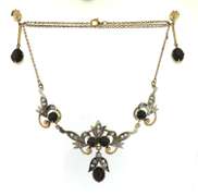 Wonderful Set of Cab Black Sapphire Neckace and Earrings