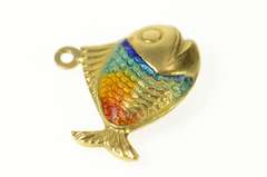 14K Yellow Gold Rainbow Enamel Fish Puffy Retro Charm/Pendant