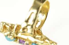 14K Yellow Gold Turquoise Peridot Amethyst Abstract Cocktail Ring