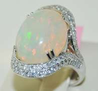 14kt White Gold Opal & Diamond Ring