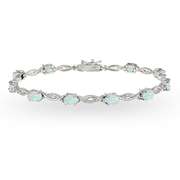 925 Silver Simulated White Opal and White Topaz Oval-Cut Swirl Tennis Bracelet