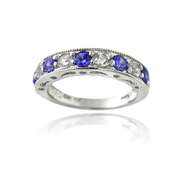 Sterling Silver 1.25ct Created Blue & White Sapphire Half-Eternity Band Ring