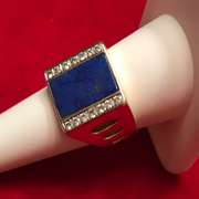 Mens 14k gold , diamond and blue lapis ring