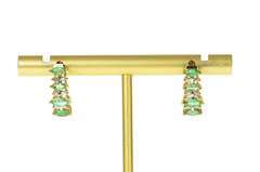 10K Yellow Gold Marquise Emerald Diamond Accent Semi Hoop Earrings