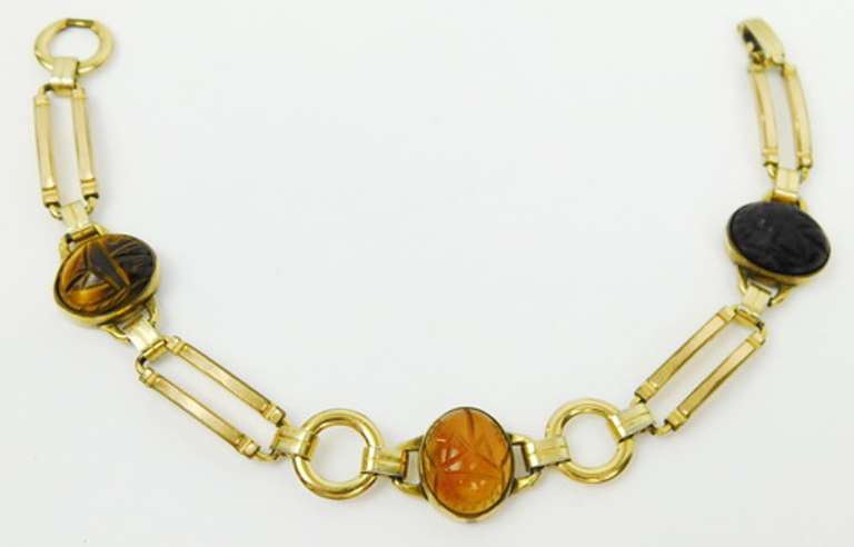 Vintage Gold-Filled Gemstone Scarab Bracelet