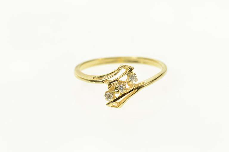 14K Yellow Gold Three Stone Diamond Classic Bypass Ring
