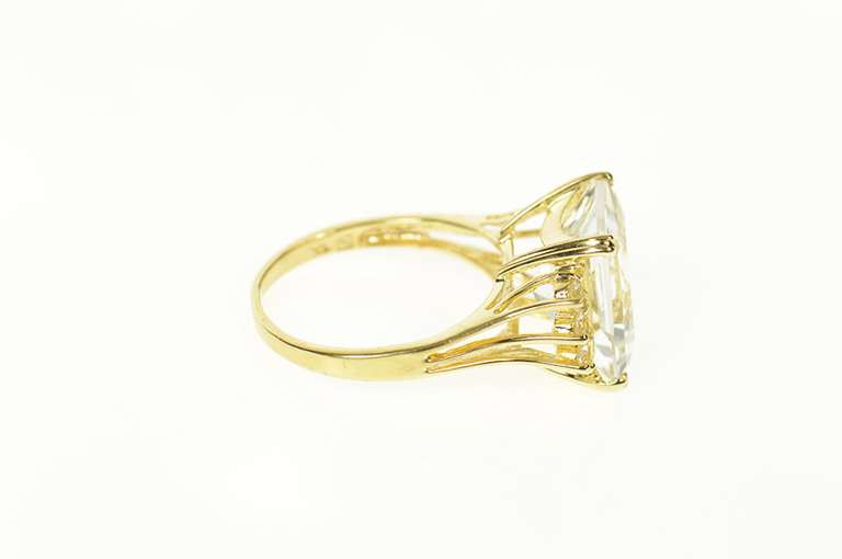 14K Yellow Gold Brilliant Sim. Aquamarine CZ Accent Cocktail Ring