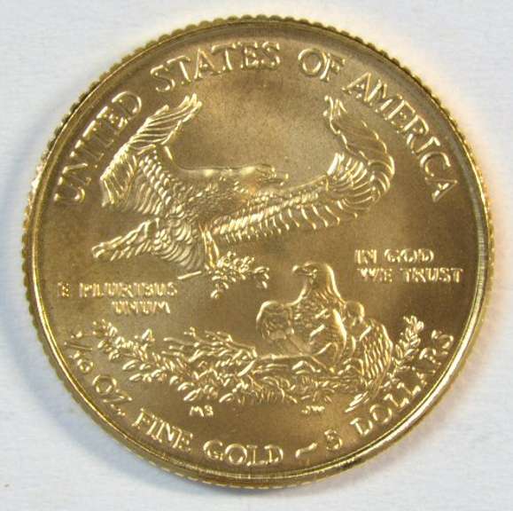 Pristine-perfect Gem BU 2014 $5 American Gold Eagle coin