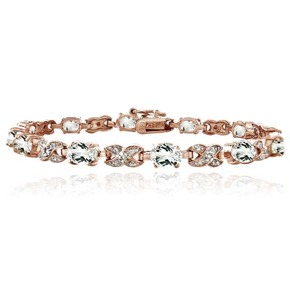 Rose Gold Tone 7.15ct White Topz & Diamond Accent X & Oval Bracelet