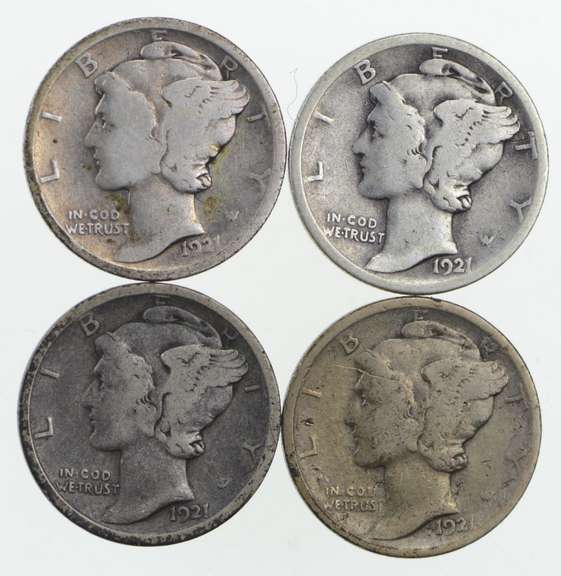Lot (4) 1921 Mercury Dimes