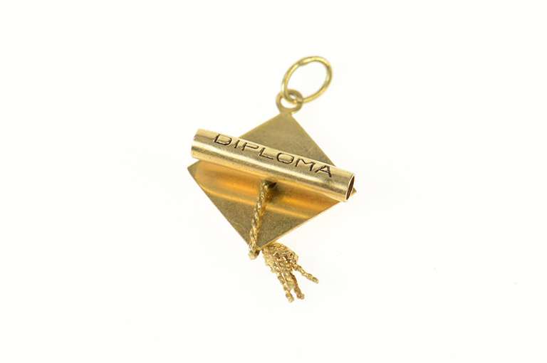 14K Yellow Gold 3D Graduation Cap Graduate Diploma Charm/Pendant