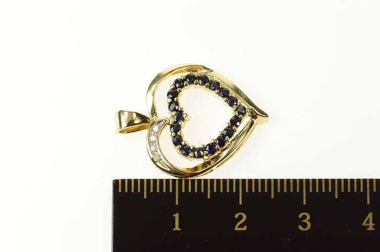 10K Yellow Gold Classic Sapphire Diamond Accent Heart Pendant