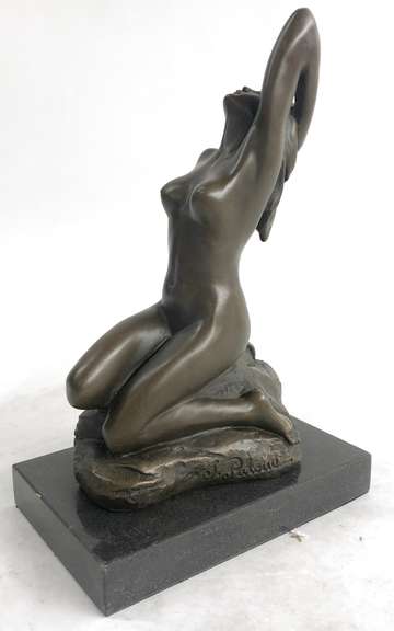 Sexy Lady Sits on Rock Bronze Sculpture