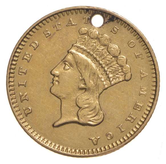 1860-S Indian Princess Head Gold Dollar - Holed