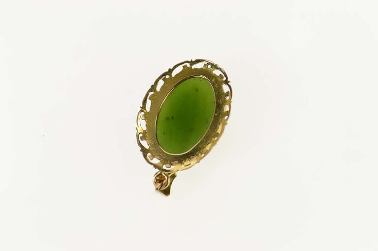 18K Yellow Gold Victorian Nephrite Oval Cabochon Ornate Pendant