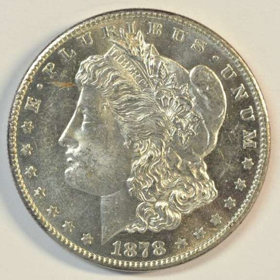 Prooflike Choice BU 1878-S Morgan Silver Dollar. Flashy