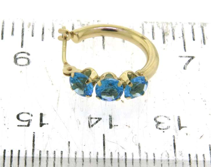 Stunning Yellow Gold Blue Topaz Hoop Earrings