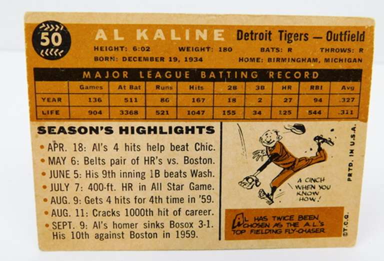 1960 Al Kaline Topps Baseball Card