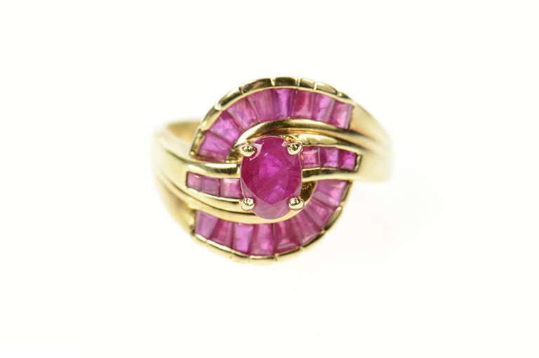 10K Yellow Gold Natural Ruby Encrusted Swirl Statement Ring