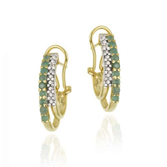 18K Gold over Sterling Silver Emerald & Diamond Accent Double Row Half Hoop Earrings