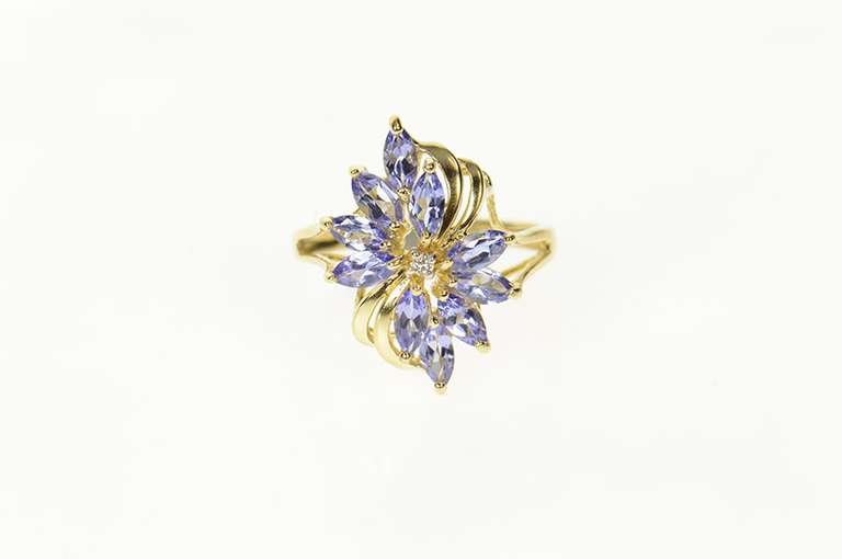 14K Yellow Gold Marquise Tanzanite Diamond Accent Cluster Ring