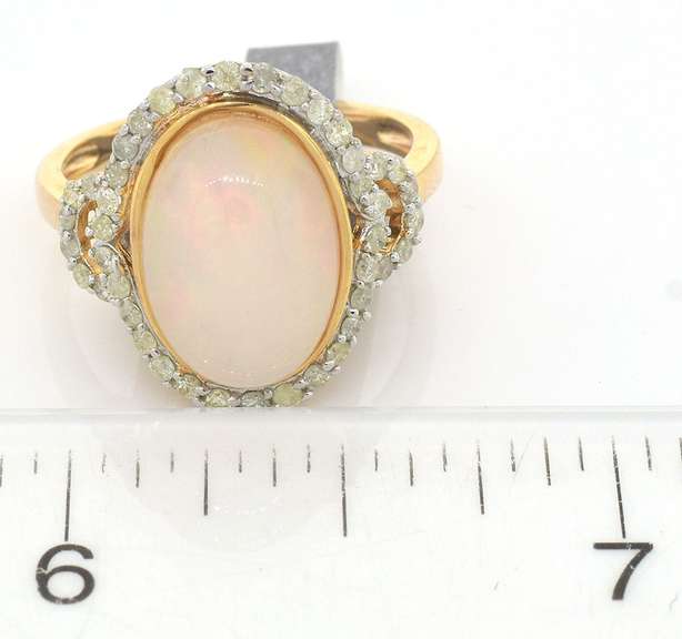 Incredible Cabochon Cut Opal & Diamond Halo Ring in Vermeil