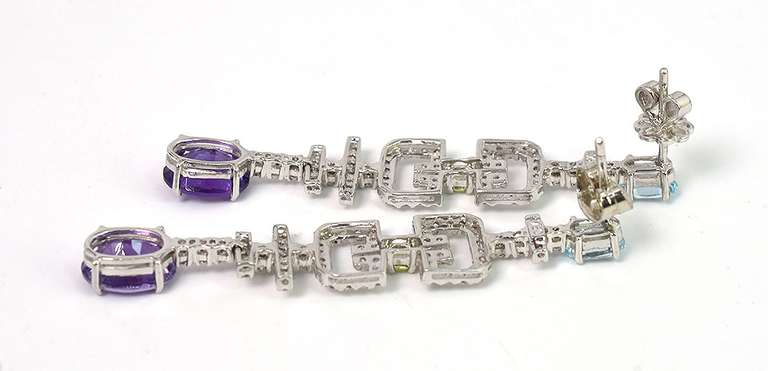 Fun & Fresh Diamond, Aquamarine, Peridot, & Amethyst Earrings in 18KT Yellow Gold
