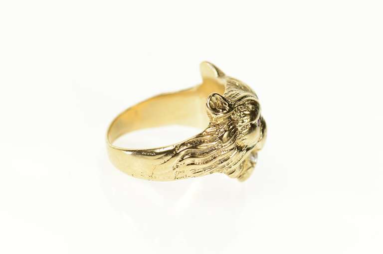 10K Yellow Gold Roaring Lion Ruby Diamond Tiger Statement Ring