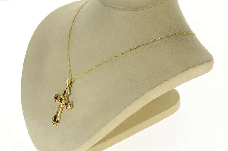 14K Yellow Gold Sapphire Purple Tourmaline Elaborate Cross Pendant