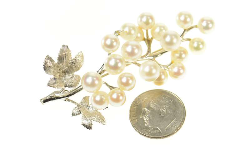 14K White Gold Pearl Branch Cluster Natural Motif Statement Pin/Brooch