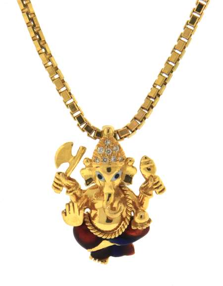 Dynamic 21kt Enamel Ganesh Pendant on Chain