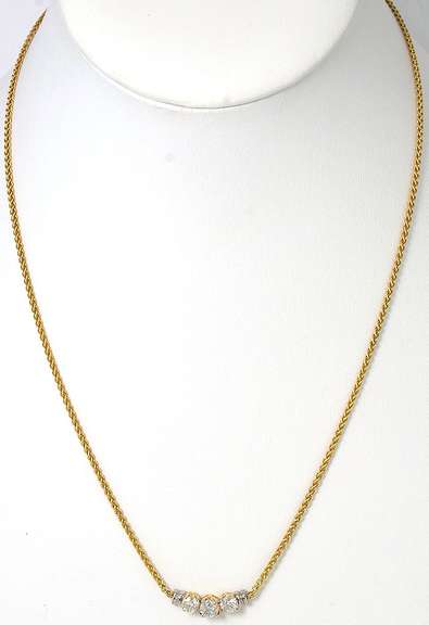 Breathtaking 3-Stone 0.90CTW Diamond Necklace in 14KT Yellow Gold