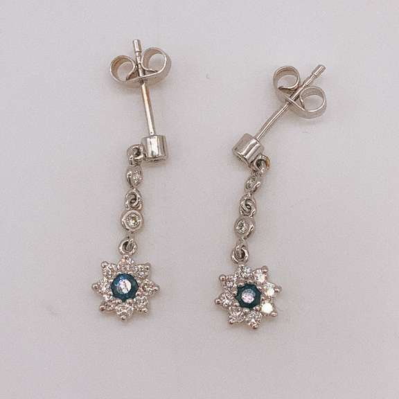 14kt Gold, Blue Sapphire, & Diamond Earrings