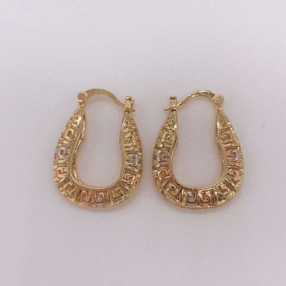Fancy Italian 18kt Gold Plated Filigree Tricolor Hoop Earrings