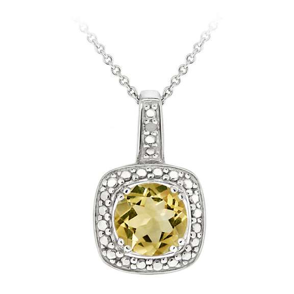 Sterling Silver Citrine & Diamond Accent Square Pendant, 18"