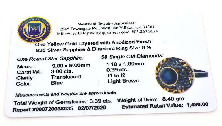 Amazing Star Sapphire & Diamond Filigree Ring in Anodized Sterling & Vermeil