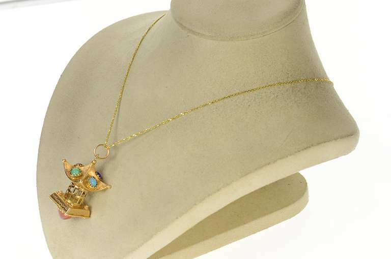 14K Yellow Gold Victorian Ornate Pagoda Bird Cage Elaborate Pendant