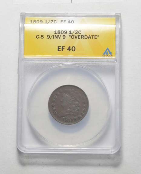EF40 1809 Classic Head Half Cent - Overdate - Graded ANACS