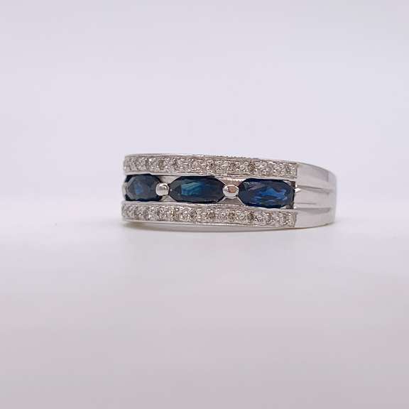 14kt Gold, Blue Sapphire, & Diamond Cocktail Ring