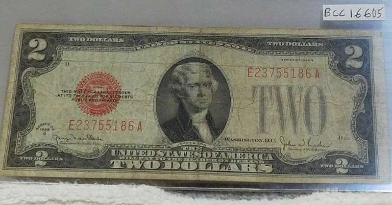 1928-G $2. US Note Red Seal circ, first yr of issue for sm size
