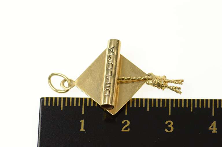 14K Yellow Gold 3D Graduation Cap Graduate Diploma Charm/Pendant