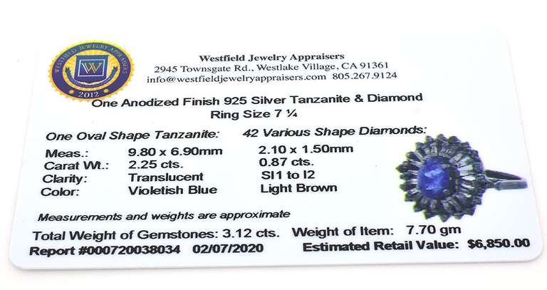Awesome Anodized Tanzanite & Diamond Ring in Sterling Silver