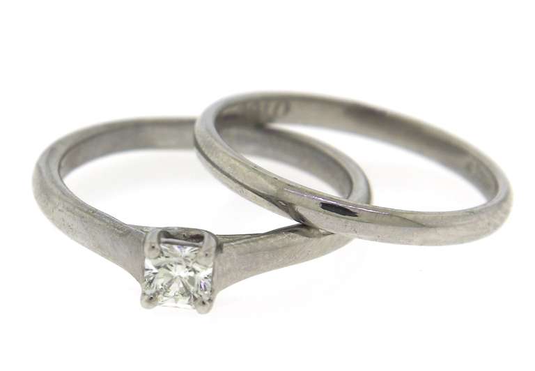 Romantic Platinum Tiffany & Co Princess Cut Diamond Wedding Set