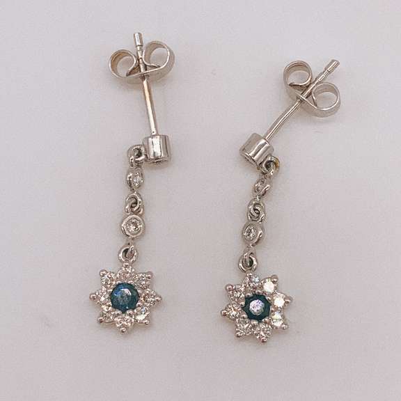 14kt Gold, Blue Sapphire, & Diamond Earrings