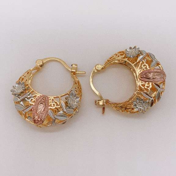Fancy Italian 18kt Gold Plated Filigree Tricolor Hoop Earrings