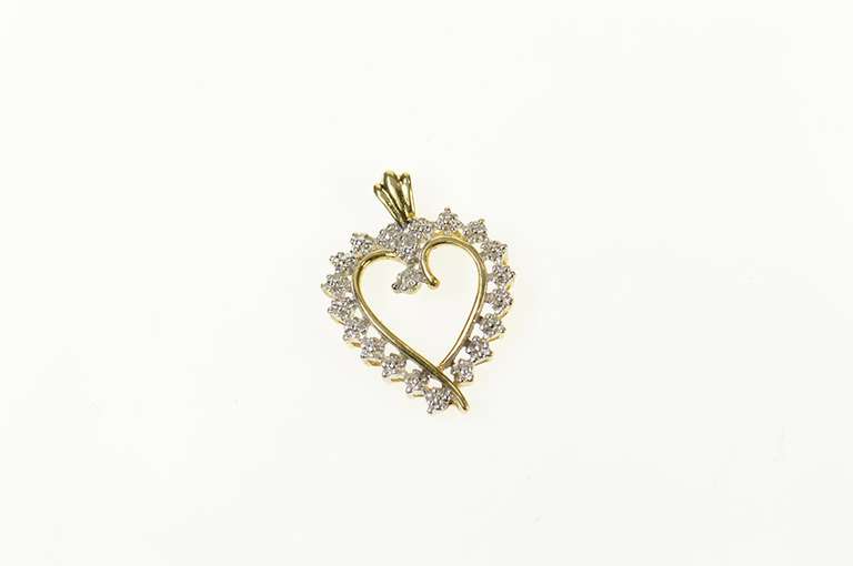 10K Yellow Gold Diamond Inset Curvy Wavy Heart Love Pendant