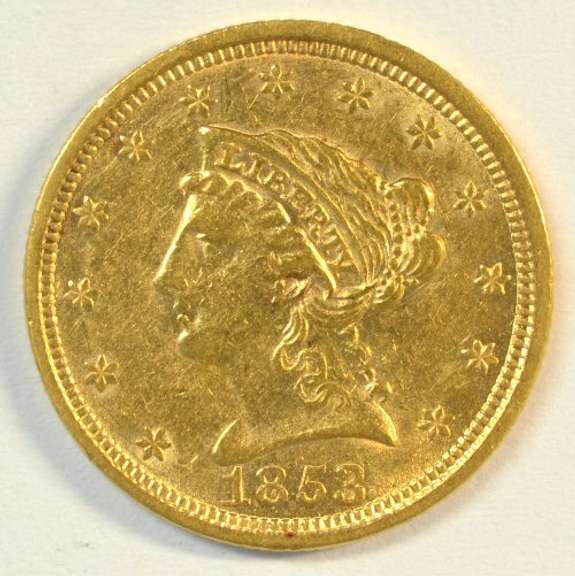 Scarce 1853 US $2.50 Liberty Gold Piece. Lustrous